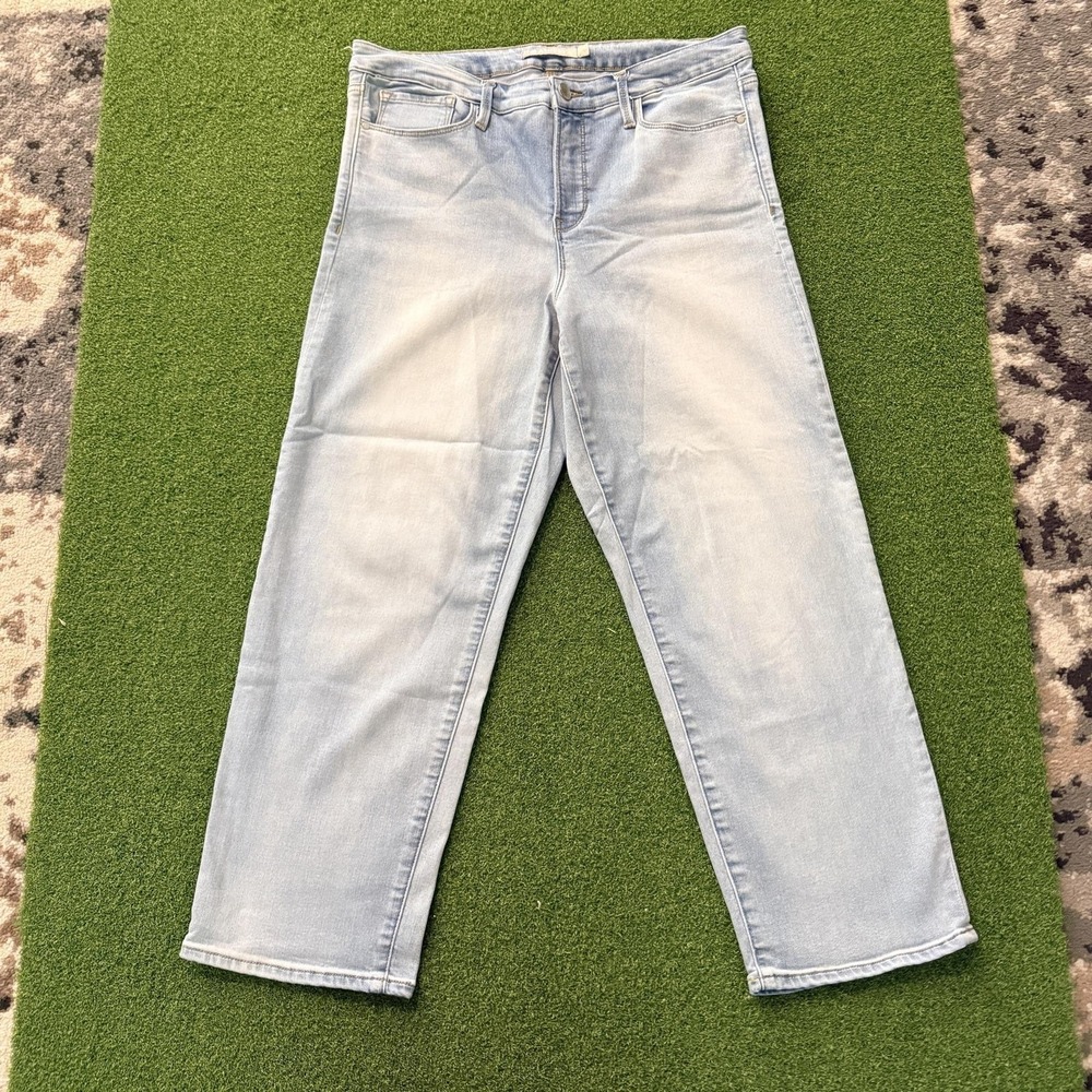 Athleta Sculptek Jeans Womens 14 Light Wash Mid Rise Slim Straight Stretch Denim